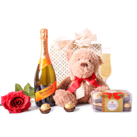 Golden Embrace Prosecco and Teddy Set